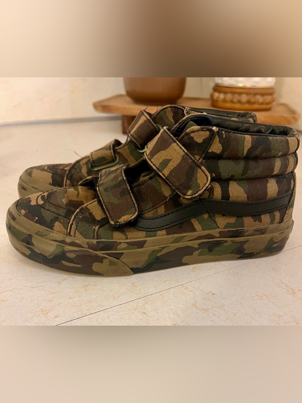 Vans Kids Camo High-Top Velcro Sneakers - Green, Brown